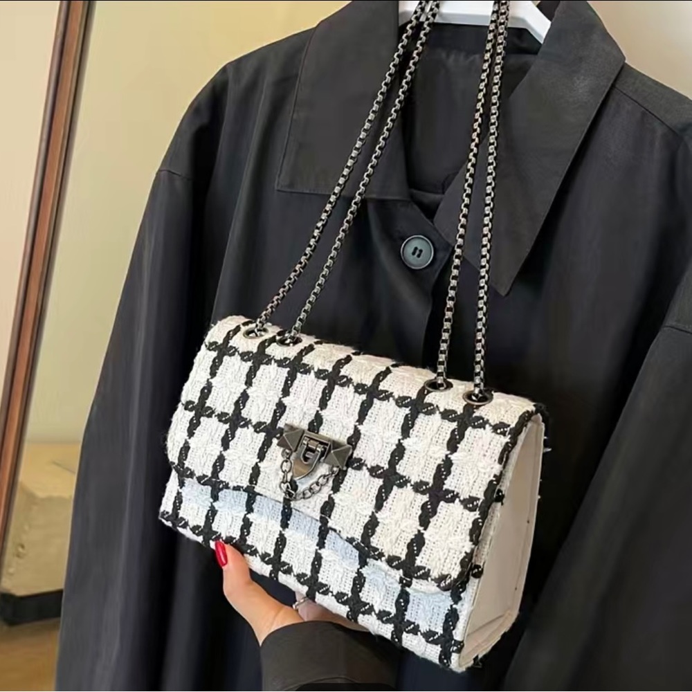 Brand New Tweed Crossbody Colorblock Plaid Handbag - Picture 1 of 12